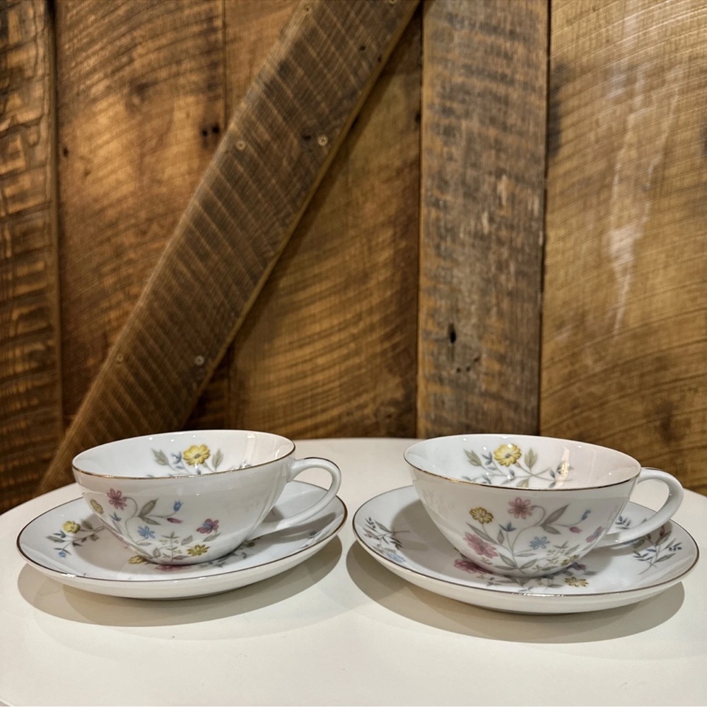 Vintage Flair Fine China Blossom Time Japan Set Of 2 Tea Cup & Saucers Flowers